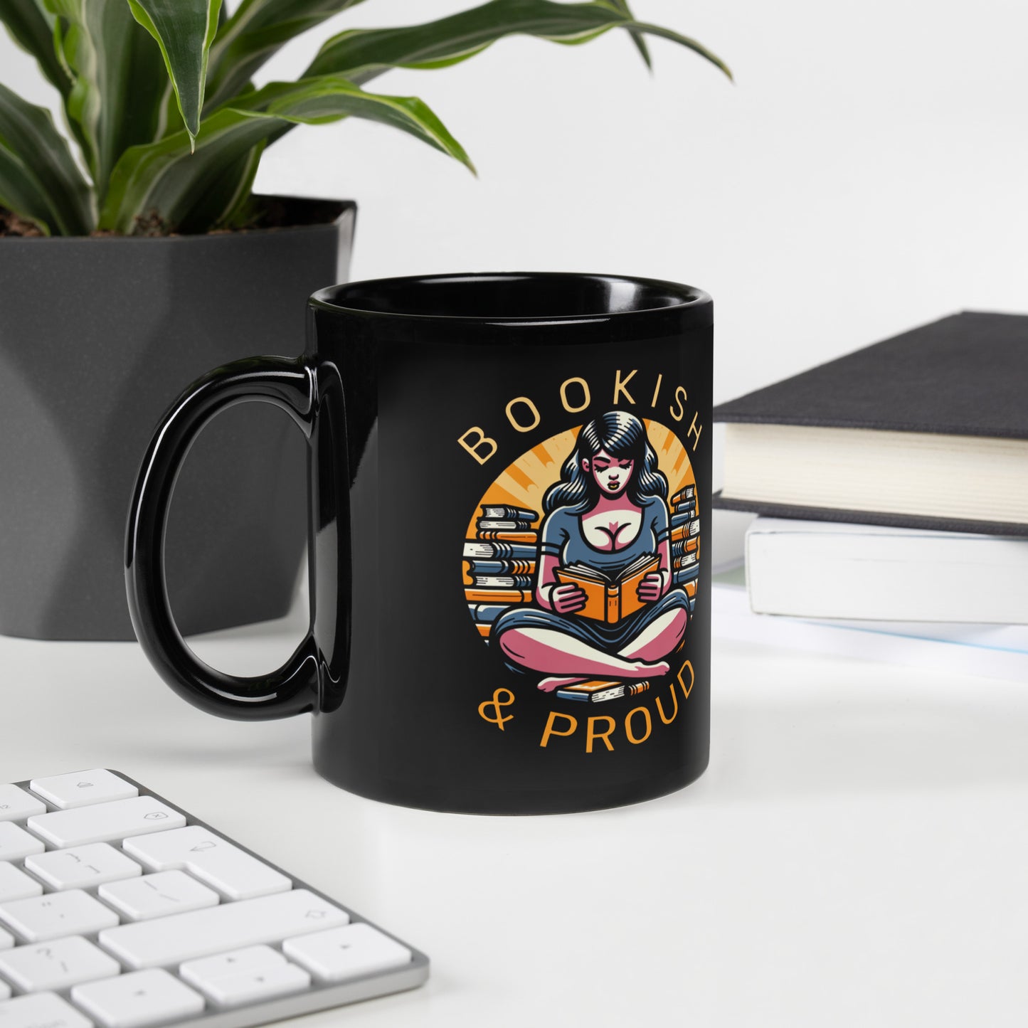 Bookish & Proud Black Glossy Mug