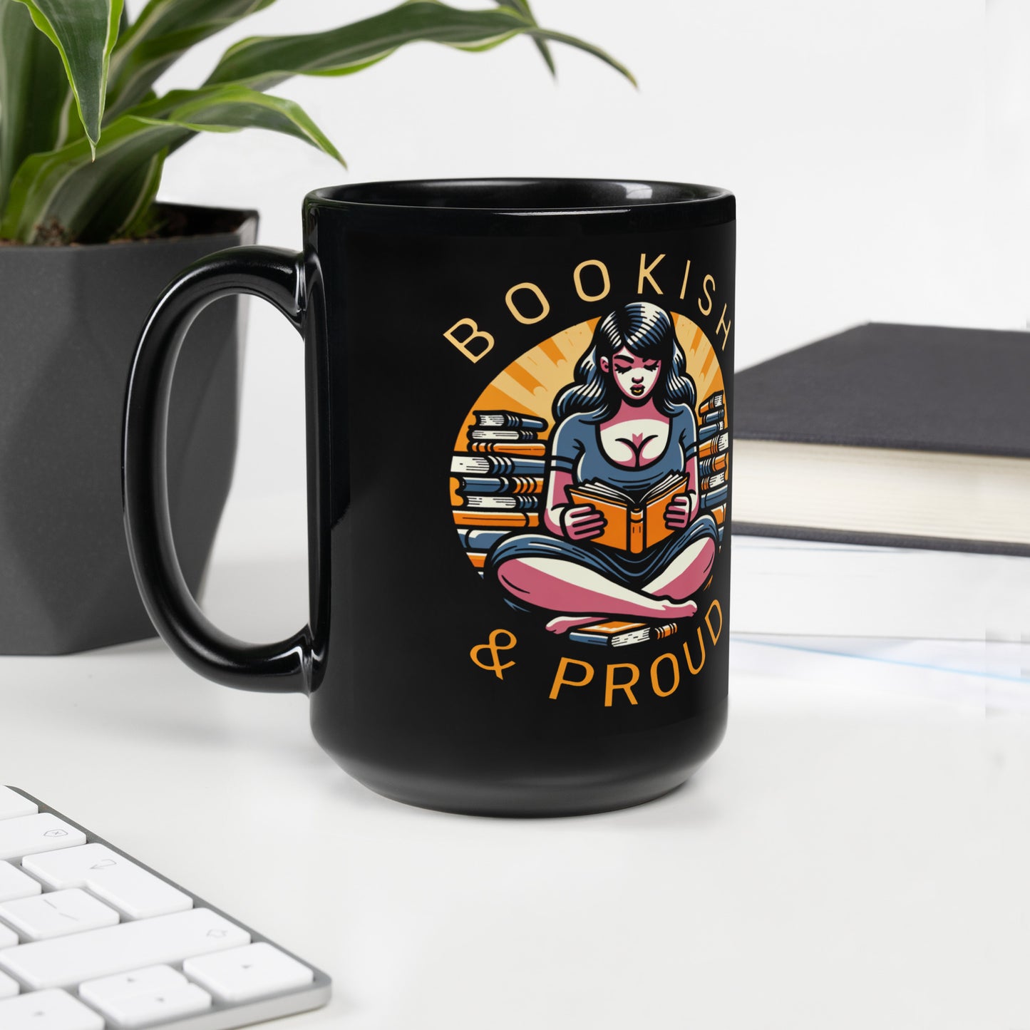 Bookish & Proud Black Glossy Mug