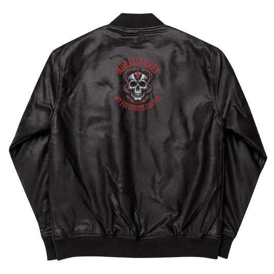 Morally Grey Leather Bomber Jacket - Bookslut Shirts