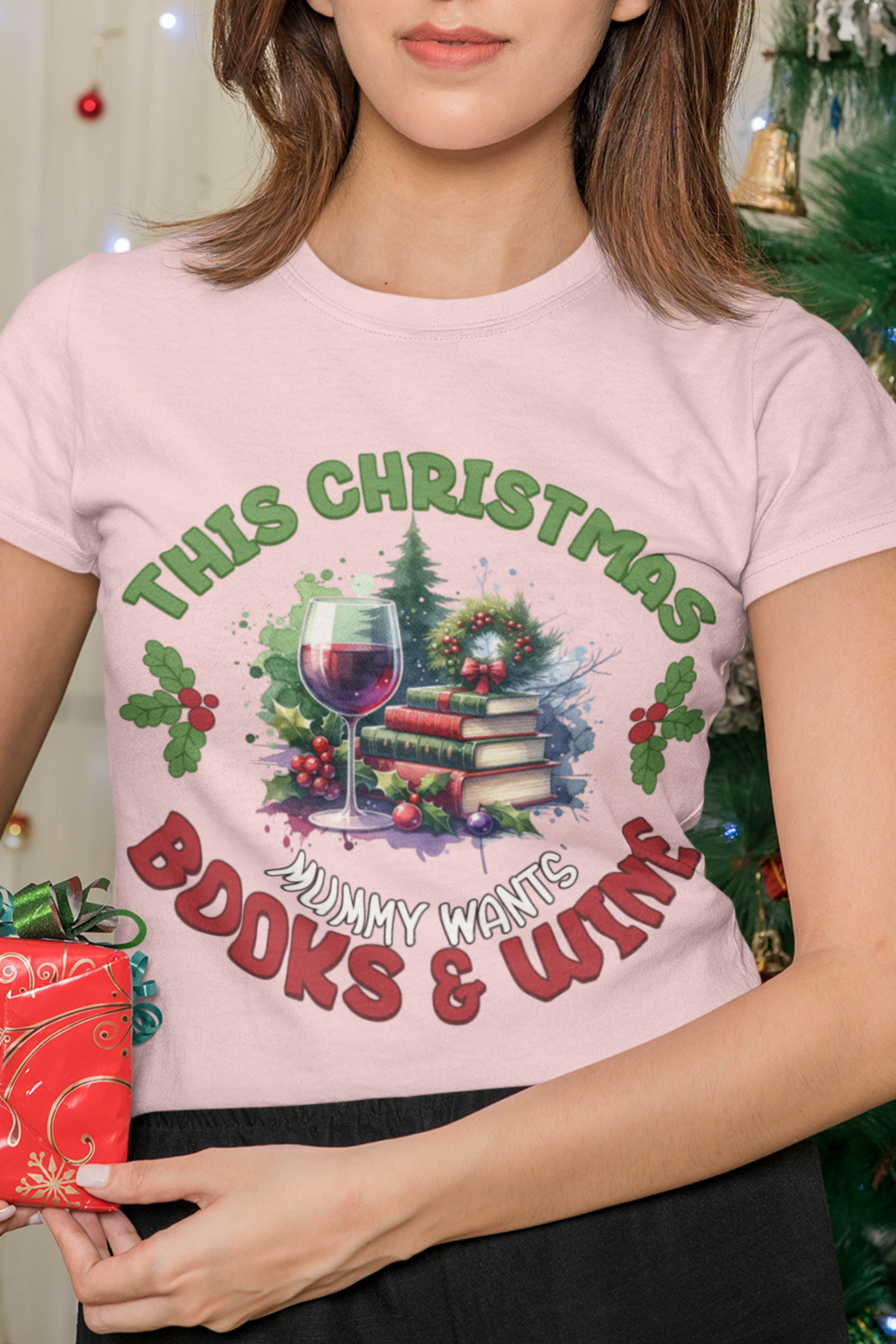 For Christmas Momma Wants Books & Wine T-Shirt