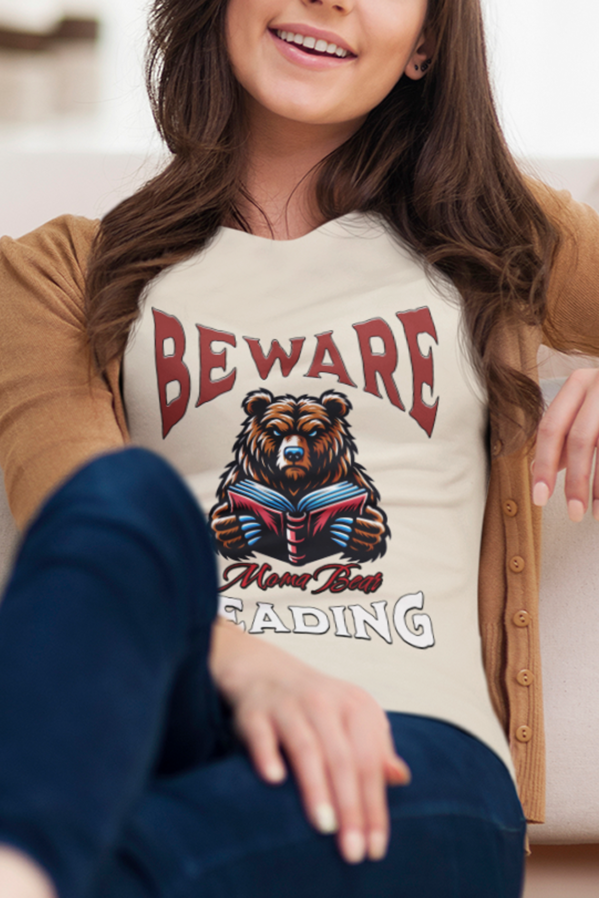 Beware Moma Bear Reading Relaxed T-Shirt