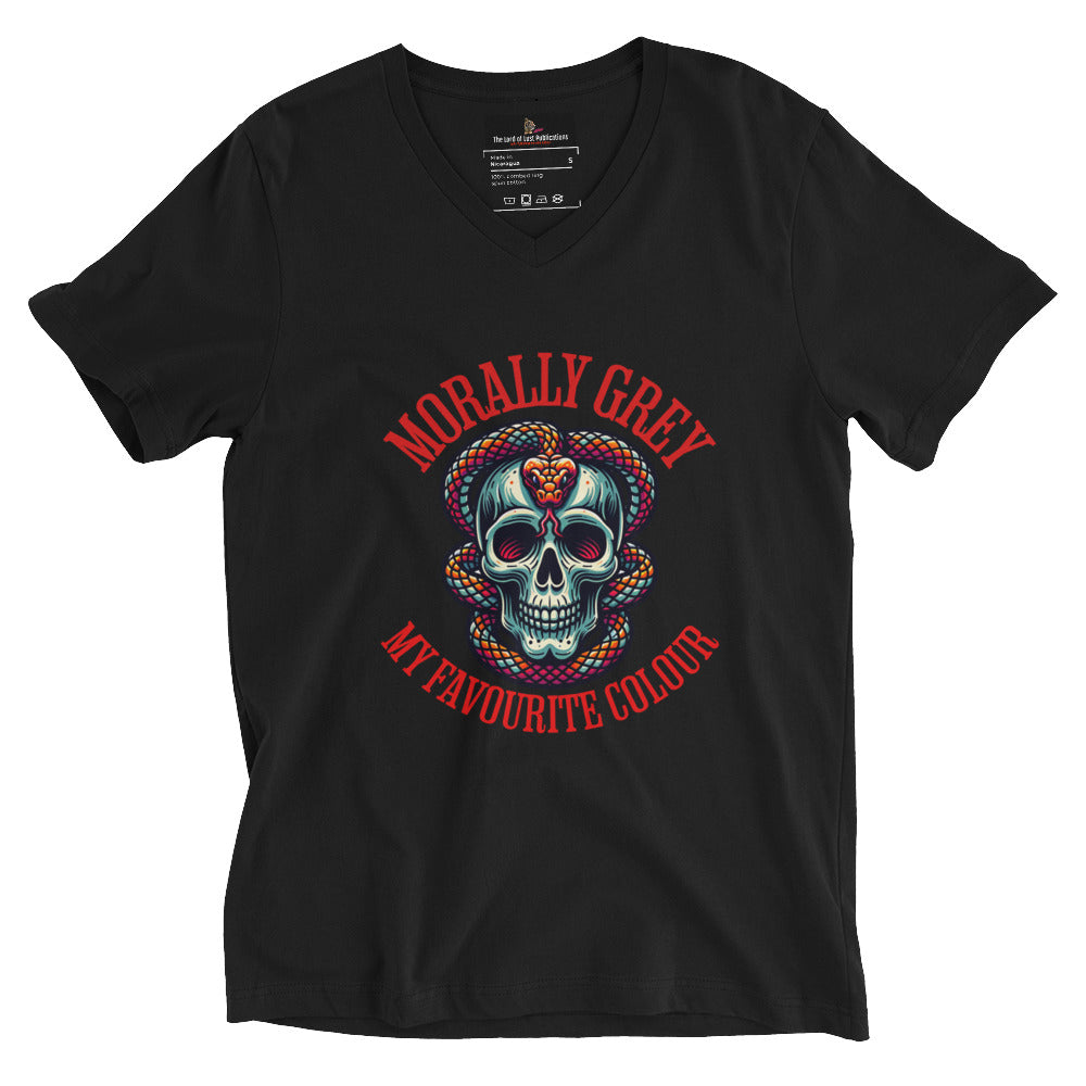 Morally Grey V-Neck T-Shirt - Bookslut Shirts