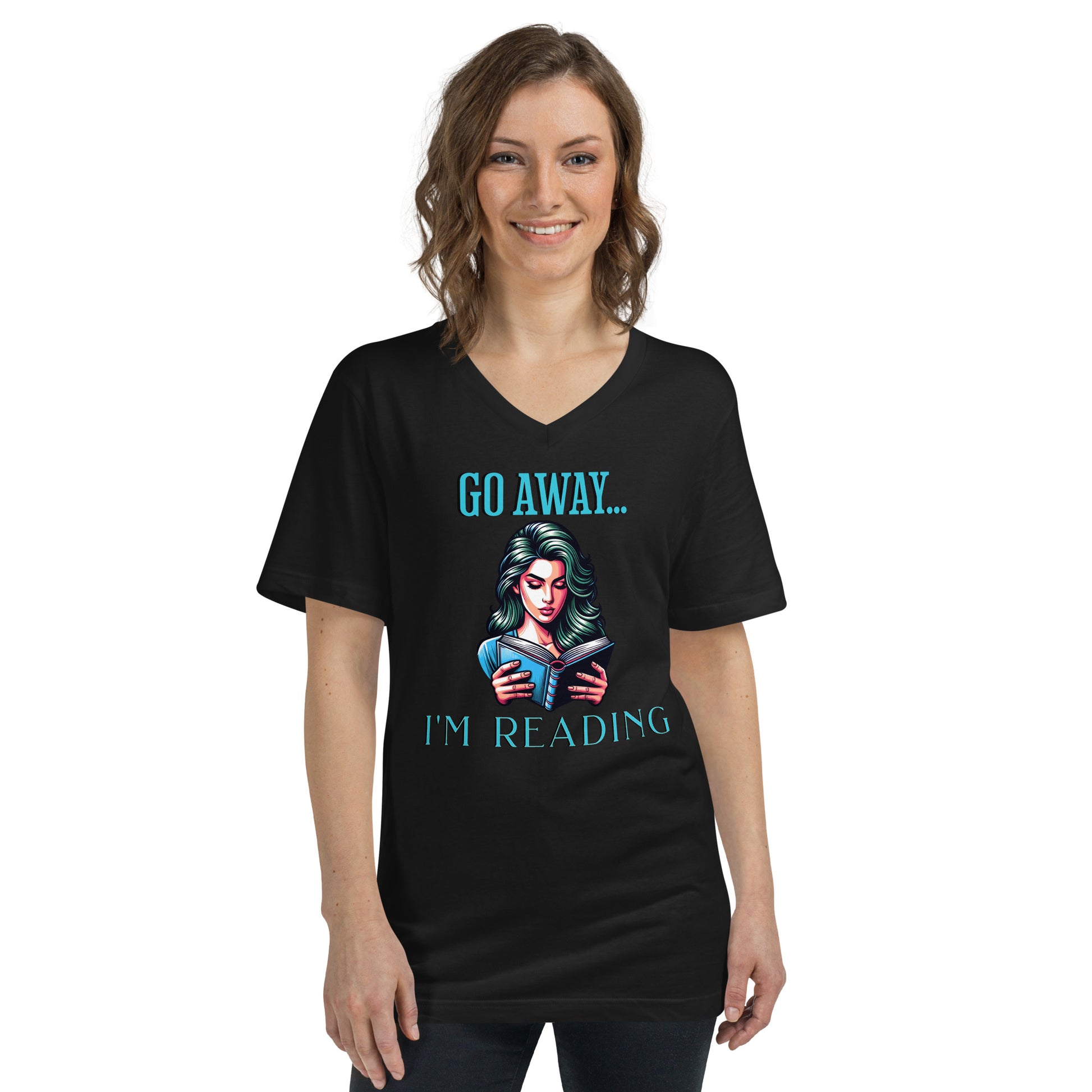 I'm Reading... Unisex V-Neck T-Shirt - Bookslut Shirts