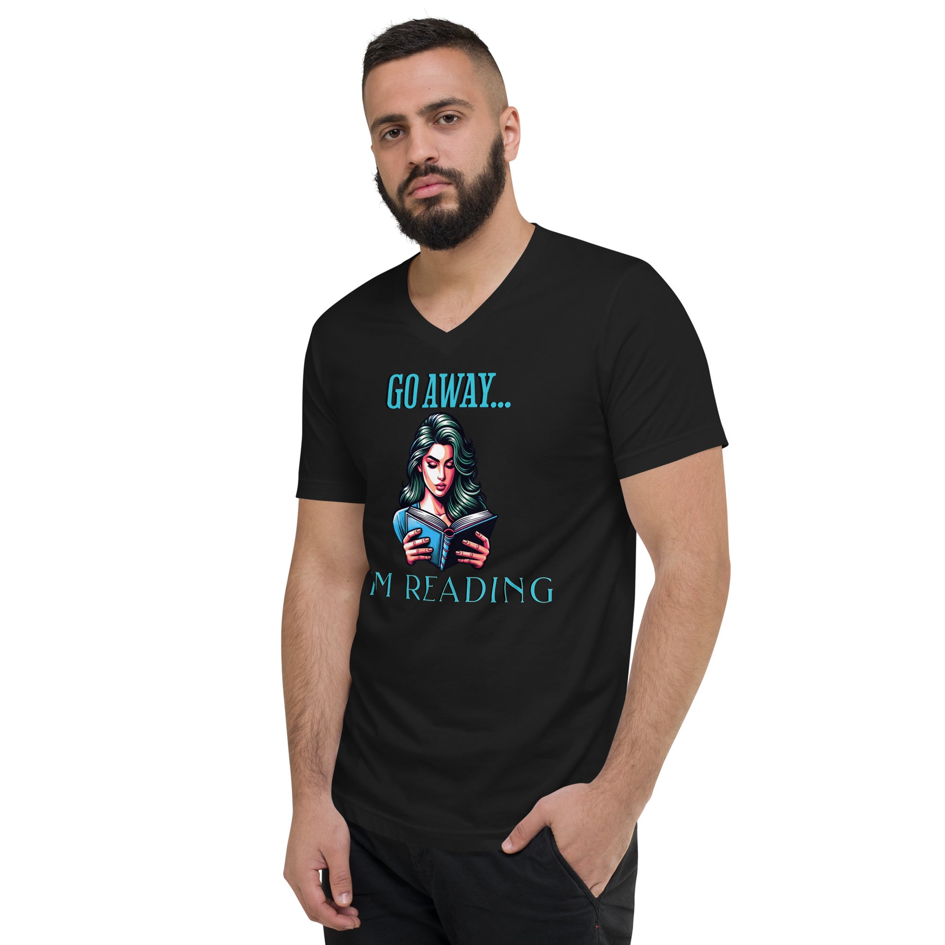 I'm Reading... Unisex V-Neck T-Shirt - Bookslut Shirts