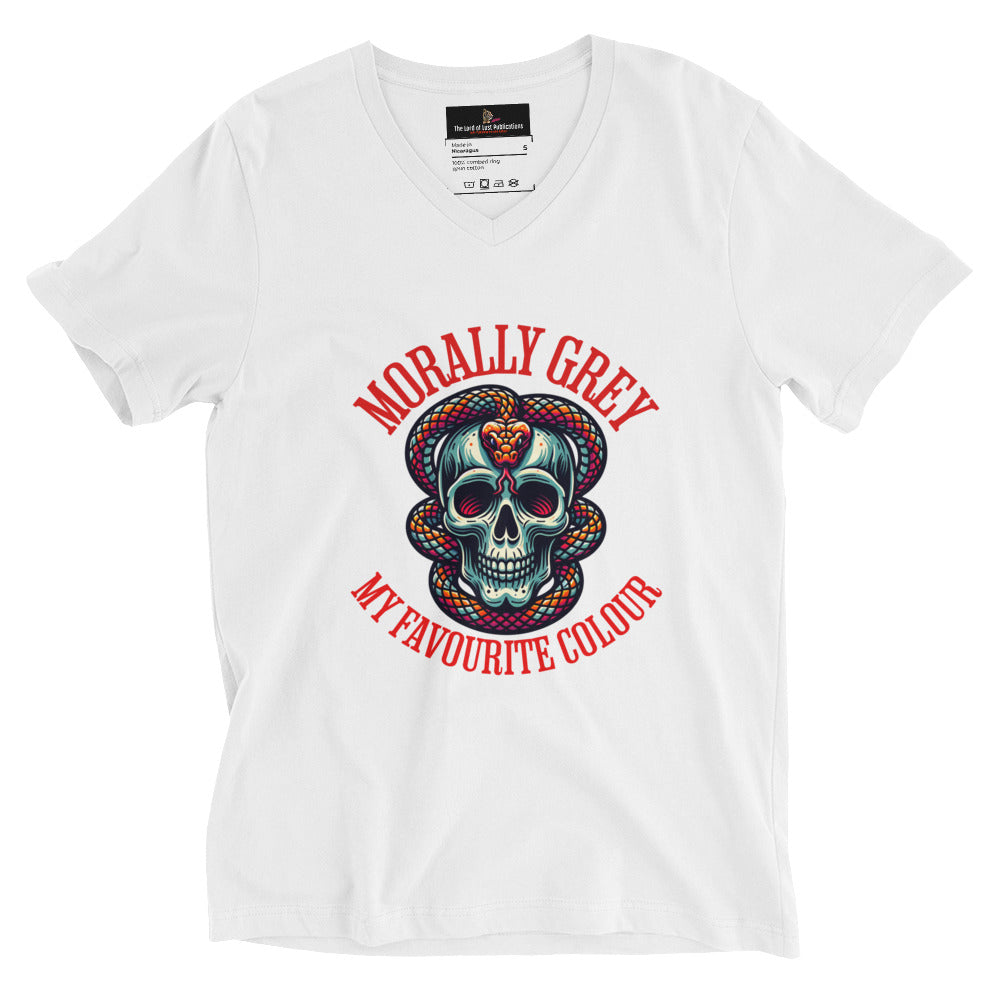 Morally Grey V-Neck T-Shirt - Bookslut Shirts