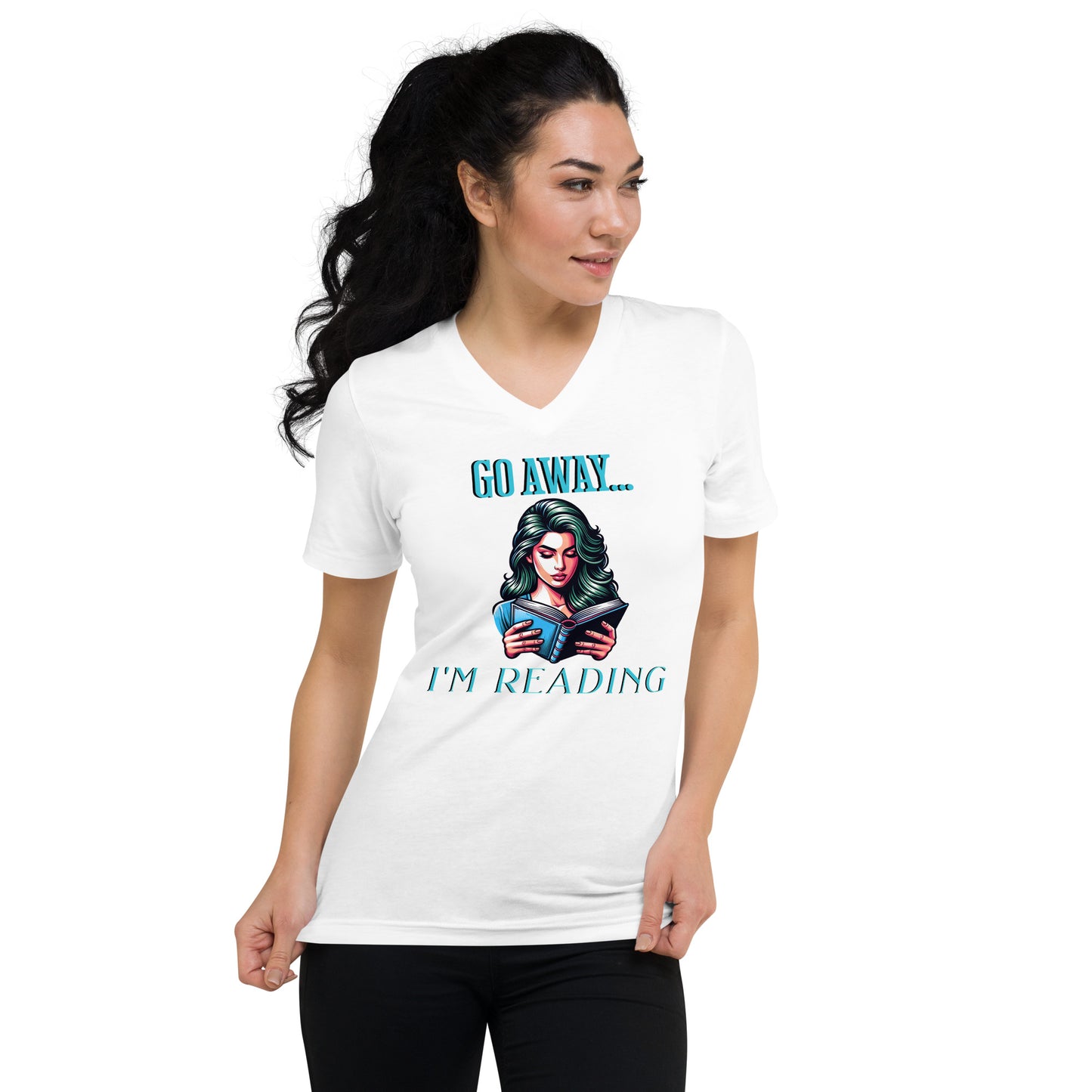 I'm Reading... Unisex V-Neck T-Shirt - Bookslut Shirts