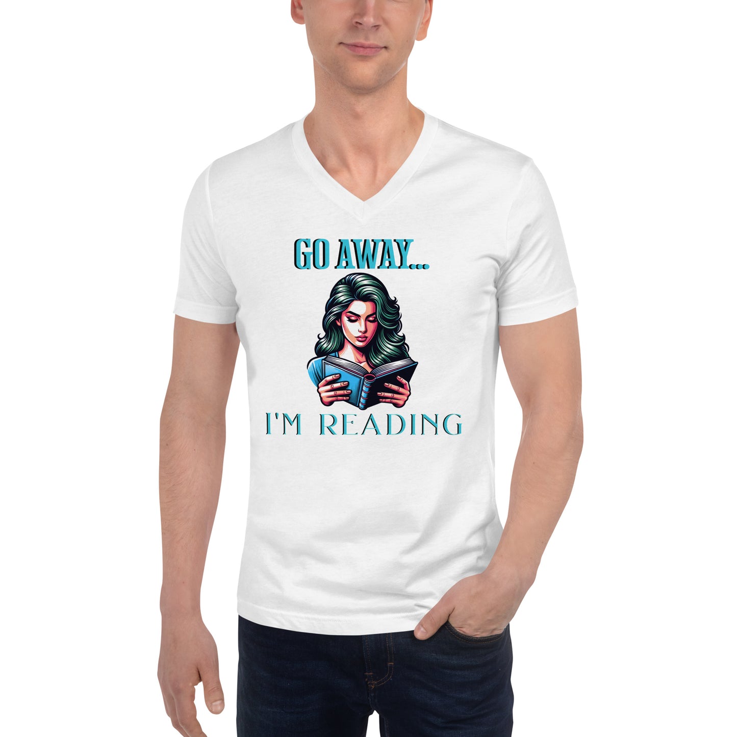 I'm Reading... Unisex V-Neck T-Shirt - Bookslut Shirts