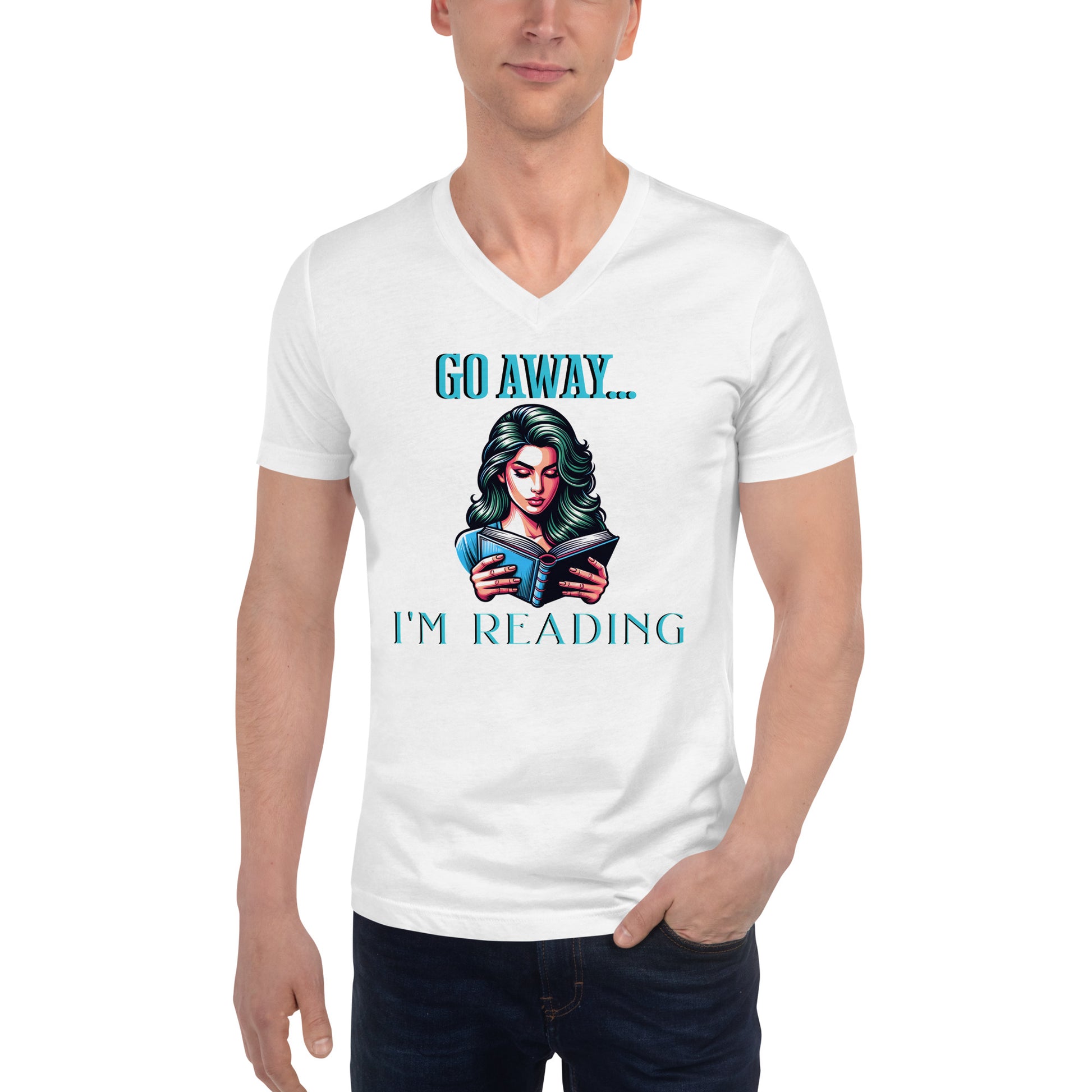 I'm Reading... Unisex V-Neck T-Shirt - Bookslut Shirts