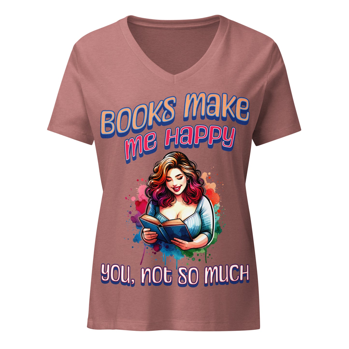 Books Make Me Happy relaxed v-neck t-shirt