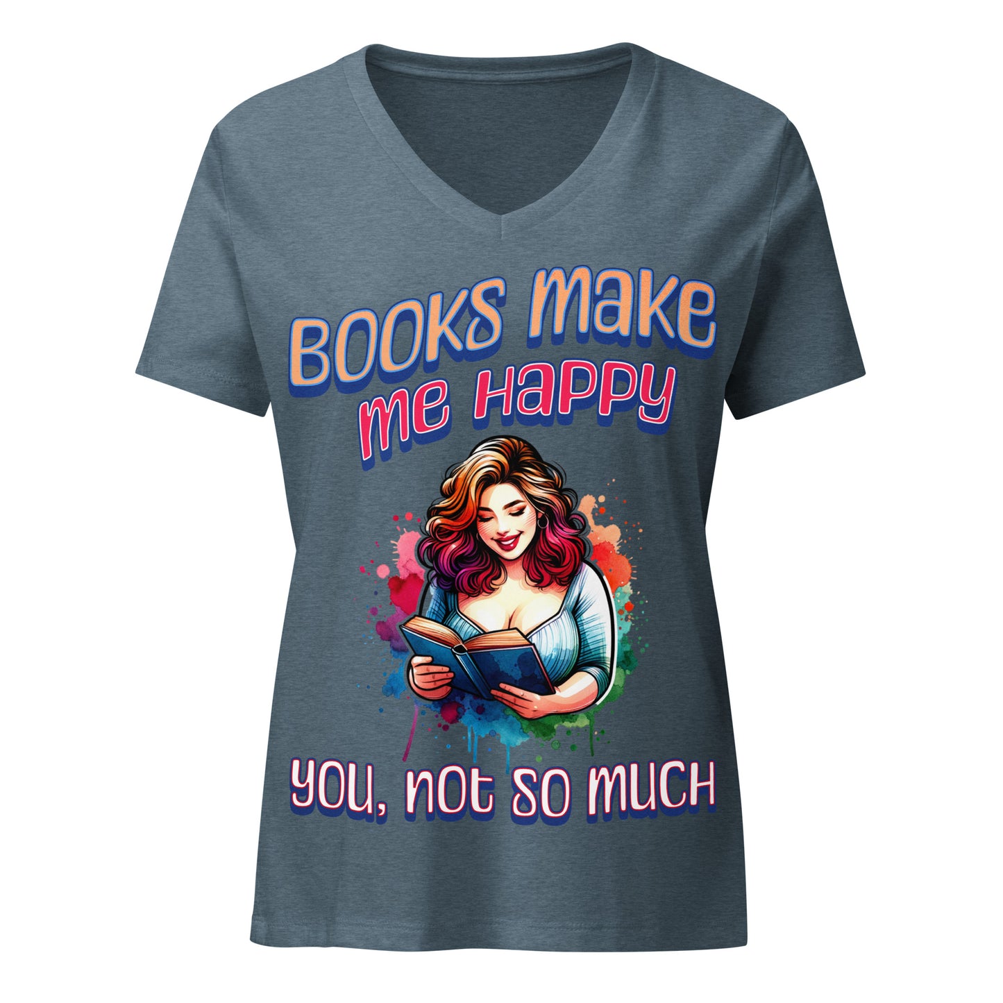 Books Make Me Happy relaxed v-neck t-shirt