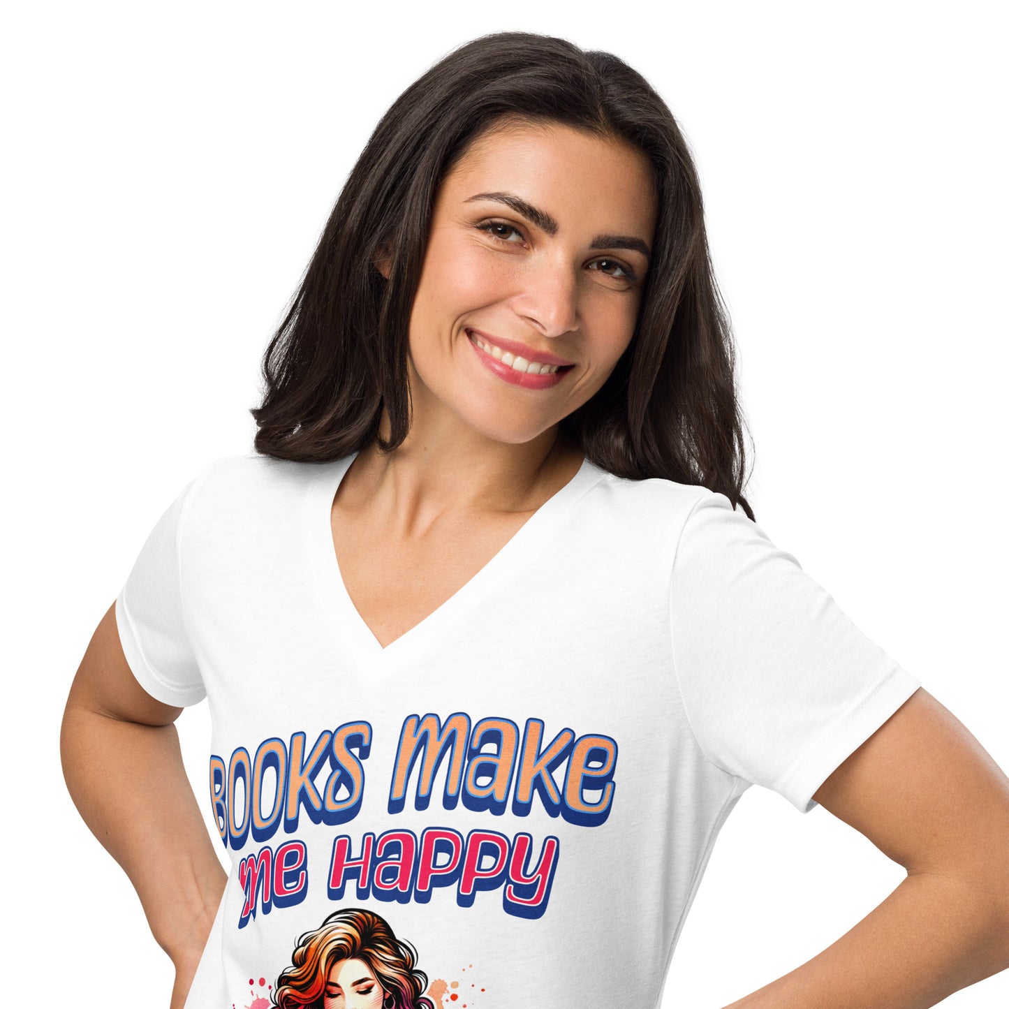 Books Make Me Happy relaxed v-neck t-shirt